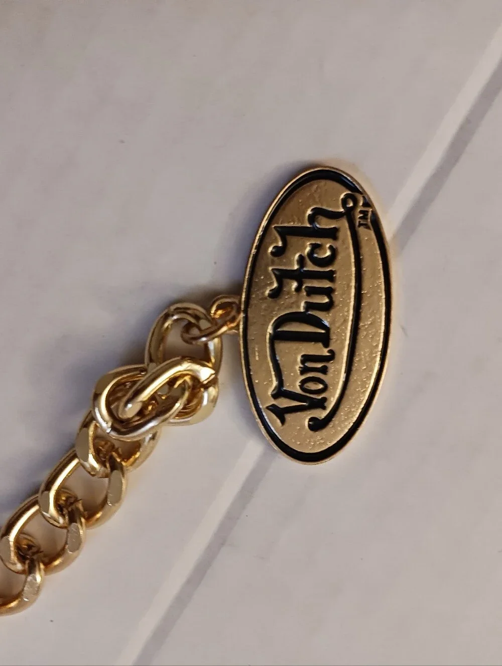 VON DUTCH Double Chain CHARM Belt Gold-tone Enamel Eyeball Flames Size S/M New